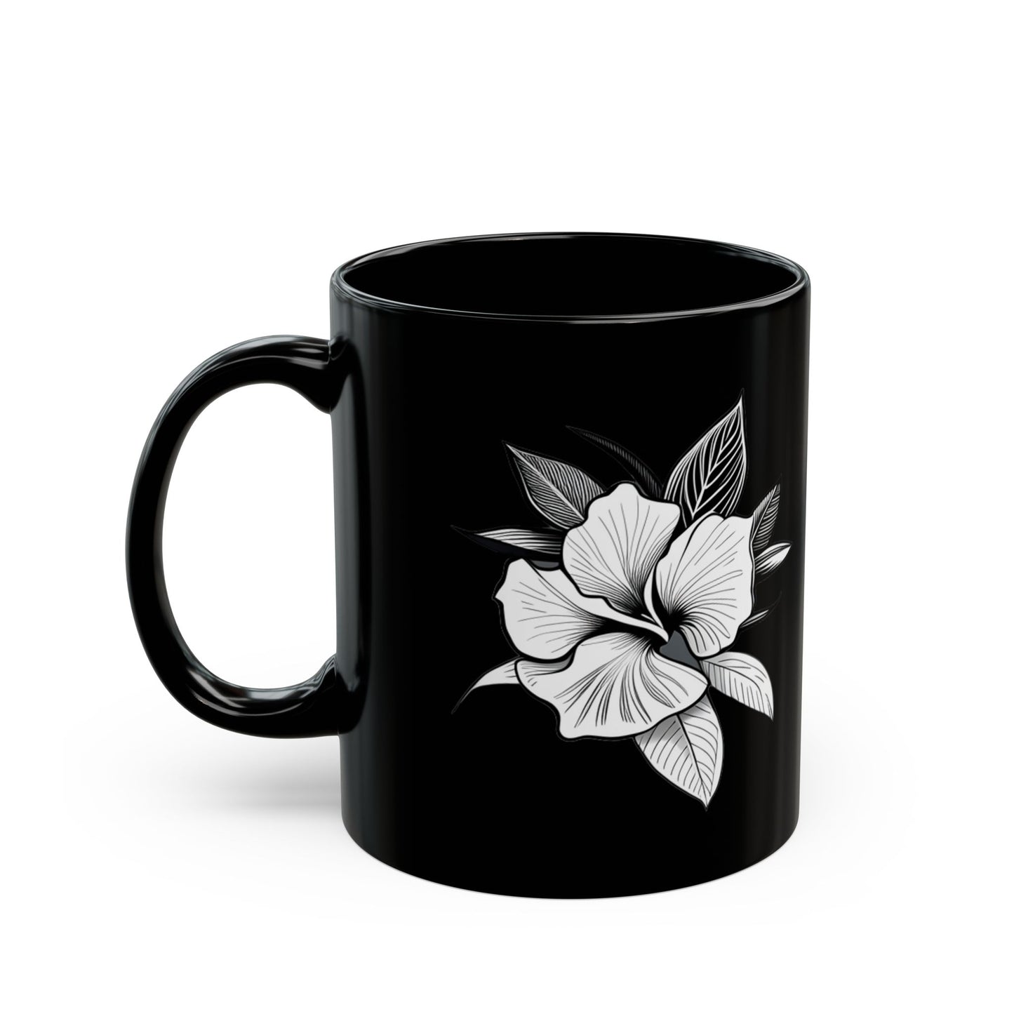 "Elegant Mug: White Orchid - Floral Delicacy for Your Moments", 11oz Black Mug