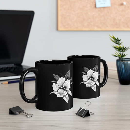 "Elegant Mug: White Orchid - Floral Delicacy for Your Moments", 11oz Black Mug