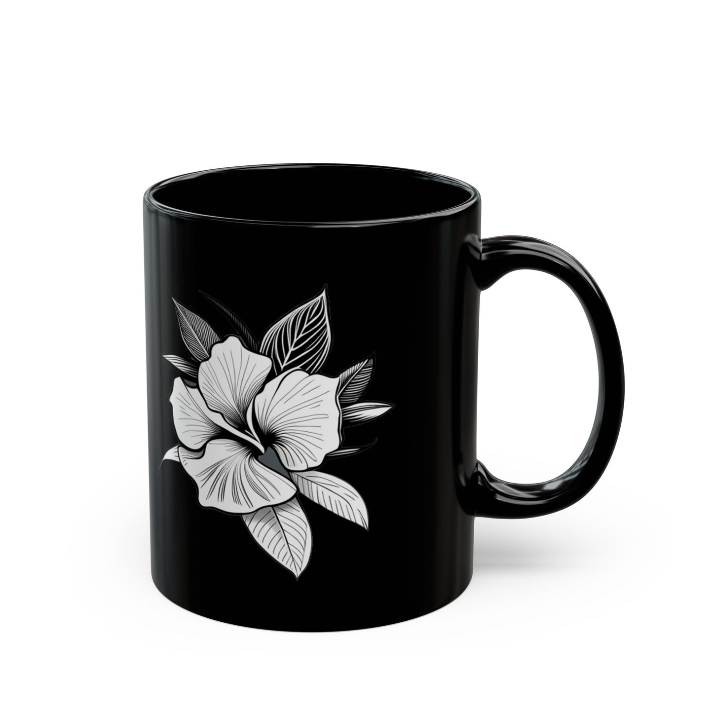 "Elegant Mug: White Orchid - Floral Delicacy for Your Moments", 11oz Black Mug